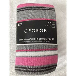 George   Grey Pink White Striped Heavyweight Cotton Tights Girl’s Size 7-10 NWT